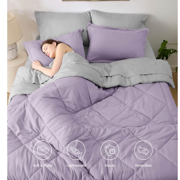 Bedsure Full Size Comforter Set - 7 Pieces Reversible Light Purple Bedding - Picture 2 of 4